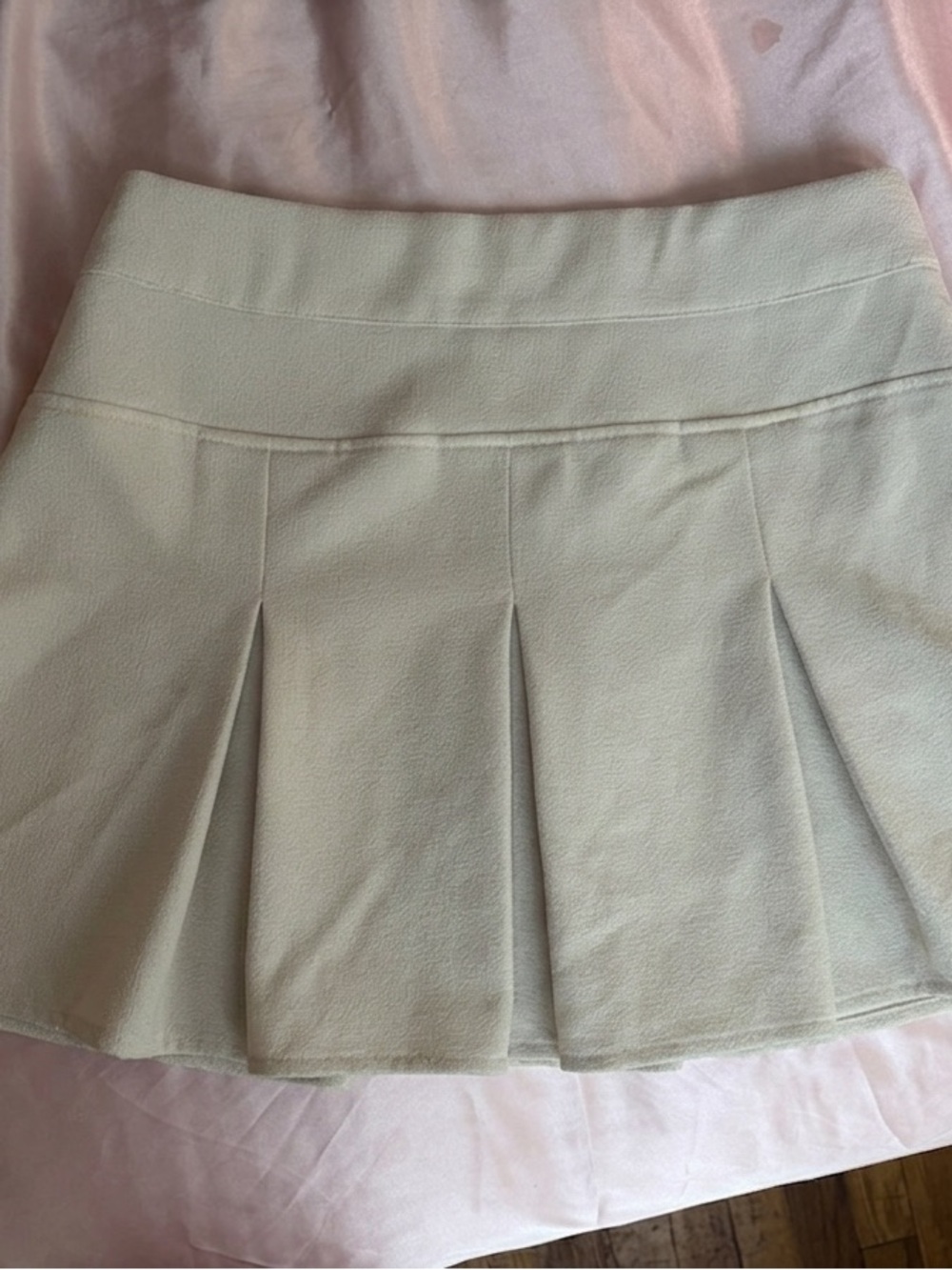 Cream Pleated Mini Skirt - Women's Flared Skirt